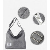 Womens Large Canvas Handbag Ladies Travel Messenger Shoulder Bag Hobo Tote Purse - Black - Side View