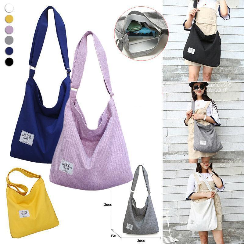 Womens Large Canvas Handbag Ladies Travel Messenger Shoulder Bag Hobo Tote Purse - Light Grey