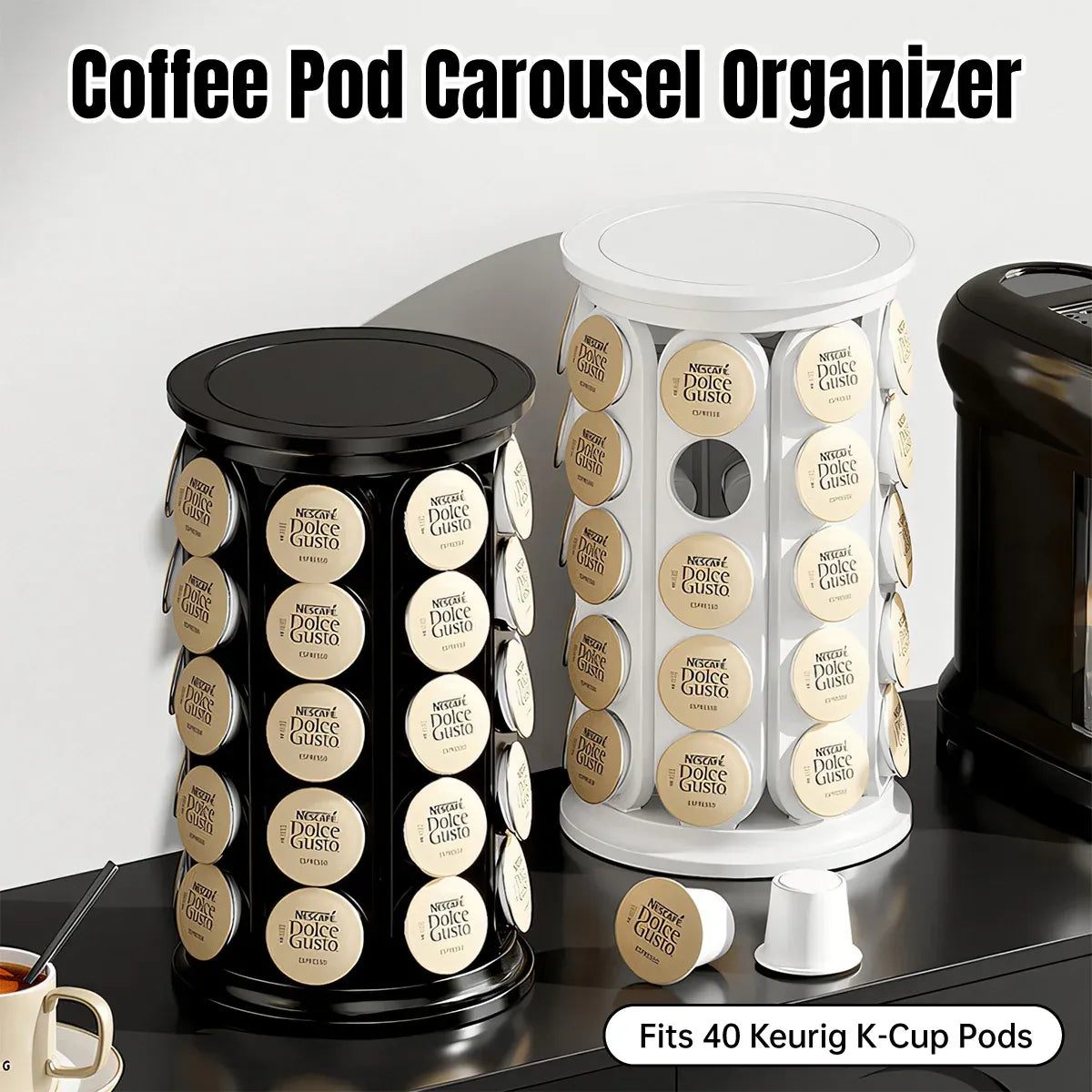 Coffee Pod Carousel Organiser 40 Capacity Rotating for Coffee Bar