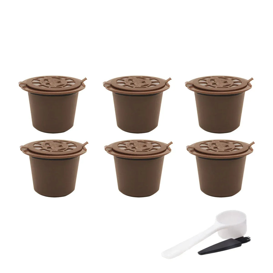 6PCS Reusable Coffee Capsule Coffee Filter Food Grade Fit Most Coffee Machines - Brown