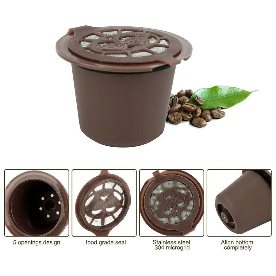 6PCS Reusable Coffee Capsule Coffee Filter Food Grade Fit Most Coffee Machines - Brown