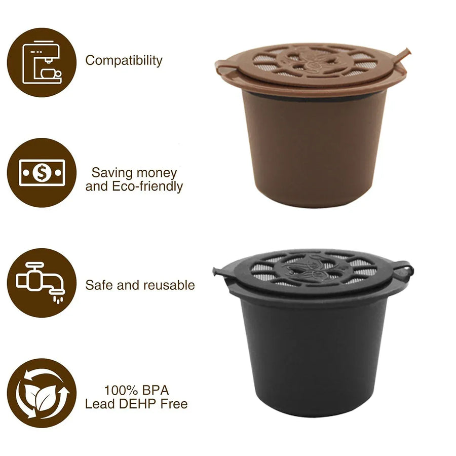 6PCS Reusable Coffee Capsule Coffee Filter Food Grade Fit Most Coffee Machines - Brown