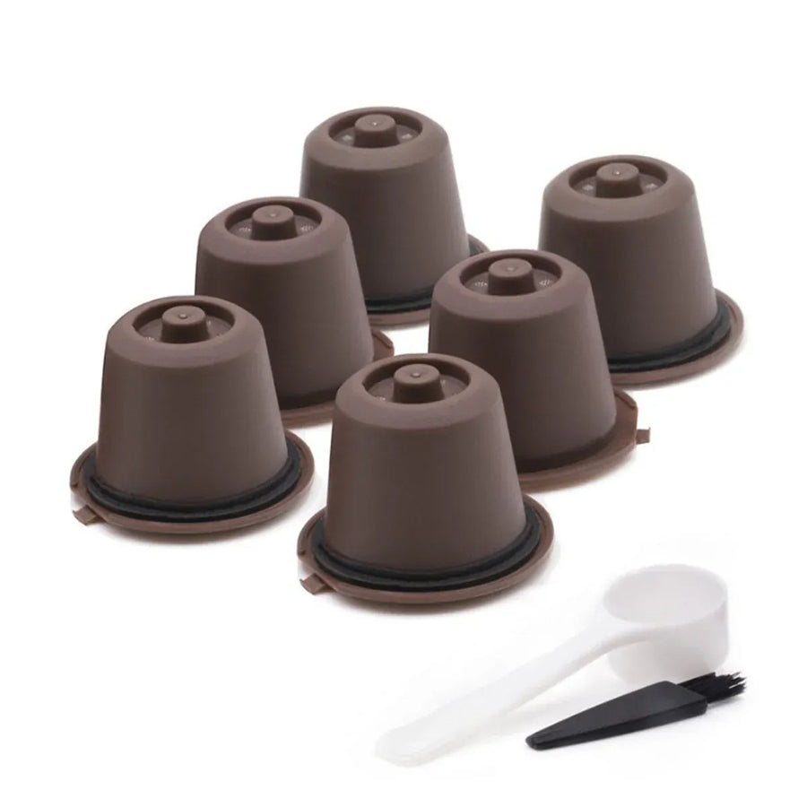 6PCS Reusable Coffee Capsule Coffee Filter Food Grade Fit Most Coffee Machines - Brown