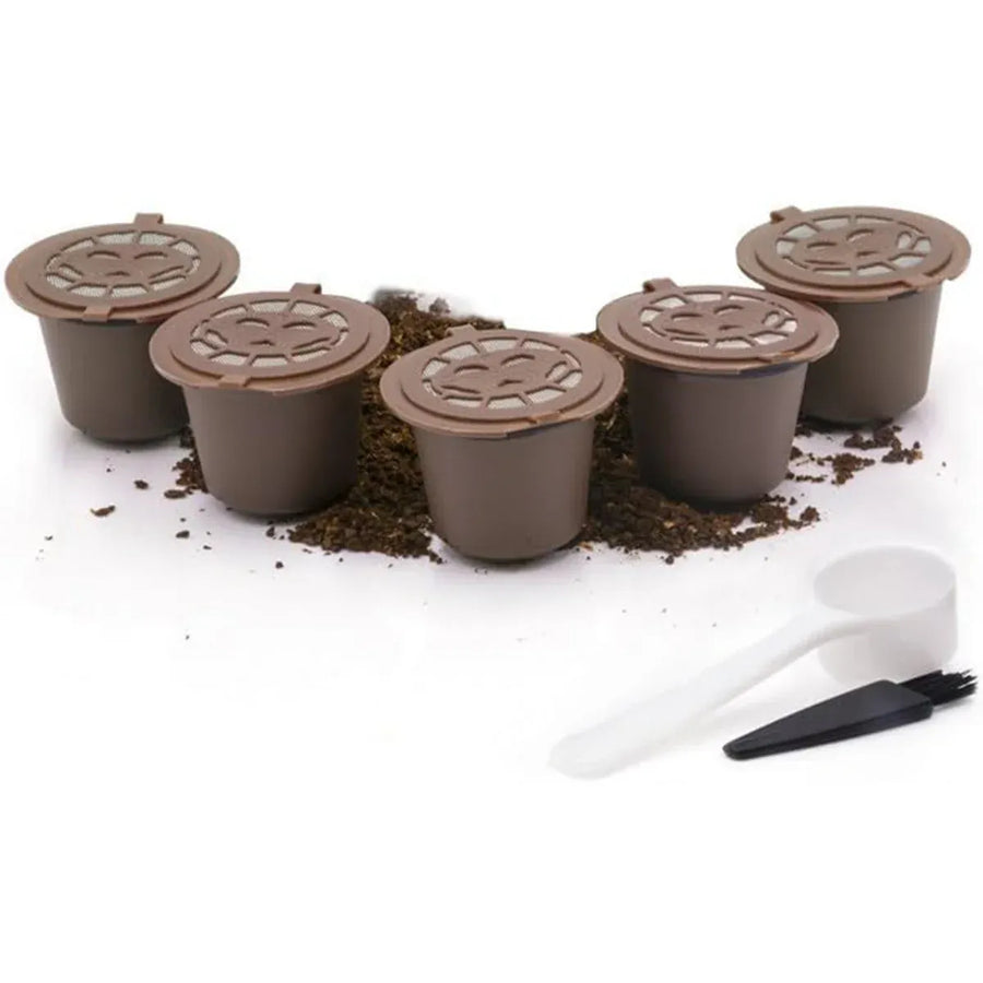 6PCS Reusable Coffee Capsule Coffee Filter Food Grade Fit Most Coffee Machines - Brown