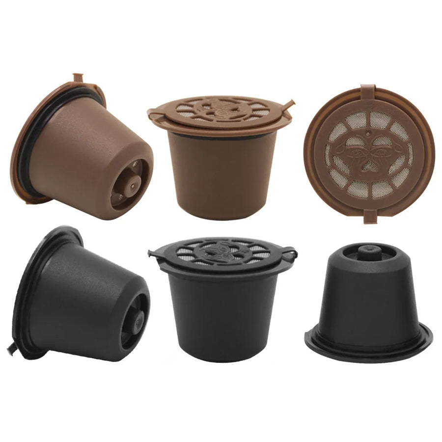 6PCS Reusable Coffee Capsule Coffee Filter Food Grade Fit Most Coffee Machines - Brown