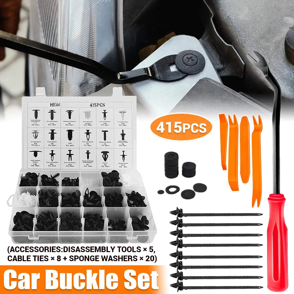 415PCS Car Buckle Set for Auto Body Trim Bumper Fender Repair