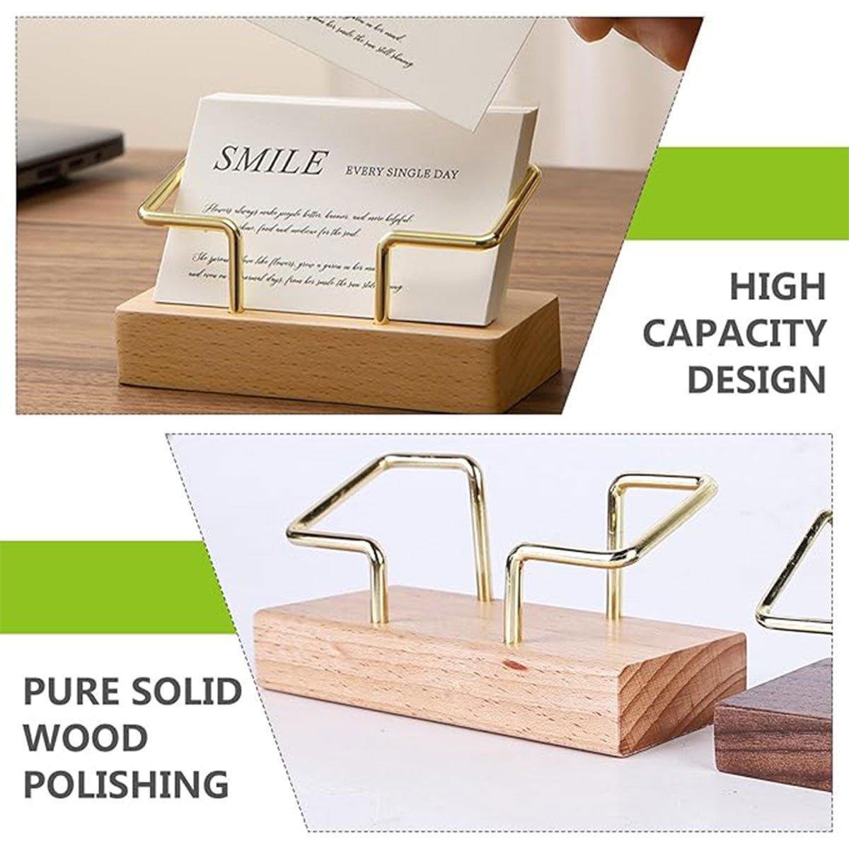 Business Card Holder Organizer Desk Display Stand Wooden Card Storage Box - Coffee