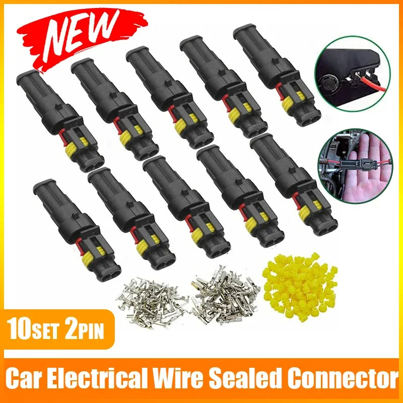 10 Set 2 Pin Waterproof Car Electrical Wire Sealed Connector Plug Cable 12V Kit