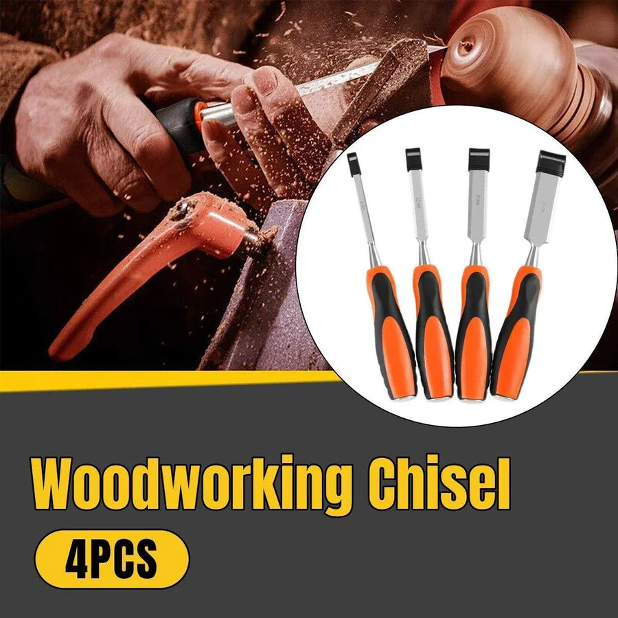 4PCS Woodworking Chisel Set Manual Carving Tools for Wood Craft DIY Projects