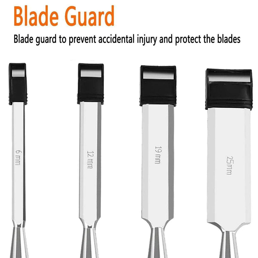 4PCS Woodworking Chisel Set Manual Carving Tools for Wood Craft DIY Projects