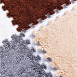 Foam Floor Mats Set 10PCS Shaggy Interlocking Tiles Soft for Kids Room Play Area - Grey-White - Front View