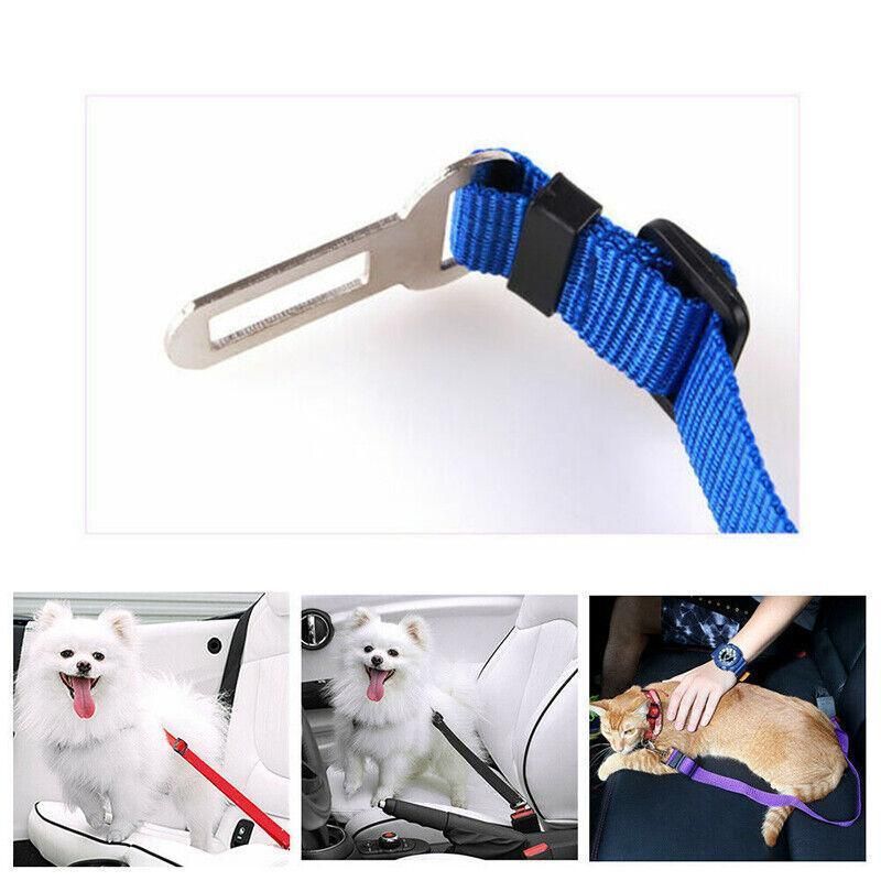 2X Adjustable Pet Travel Lead Clips with Car Buckle for Secure Restraint - Black