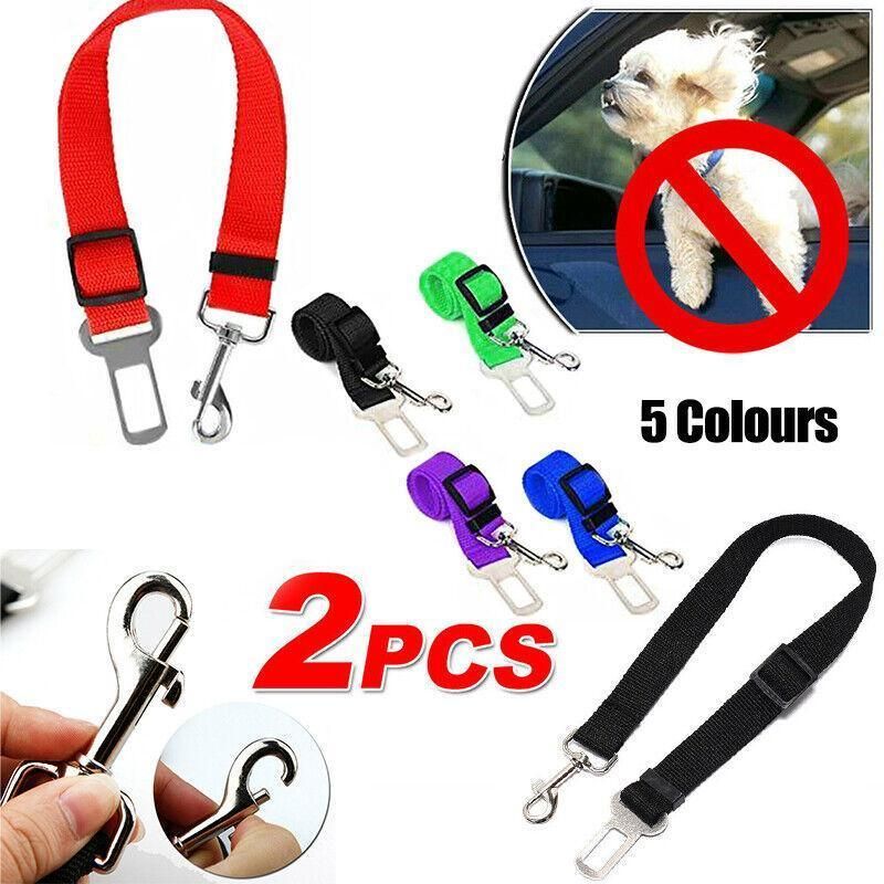 2X Adjustable Pet Travel Lead Clips with Car Buckle for Secure Restraint - Green