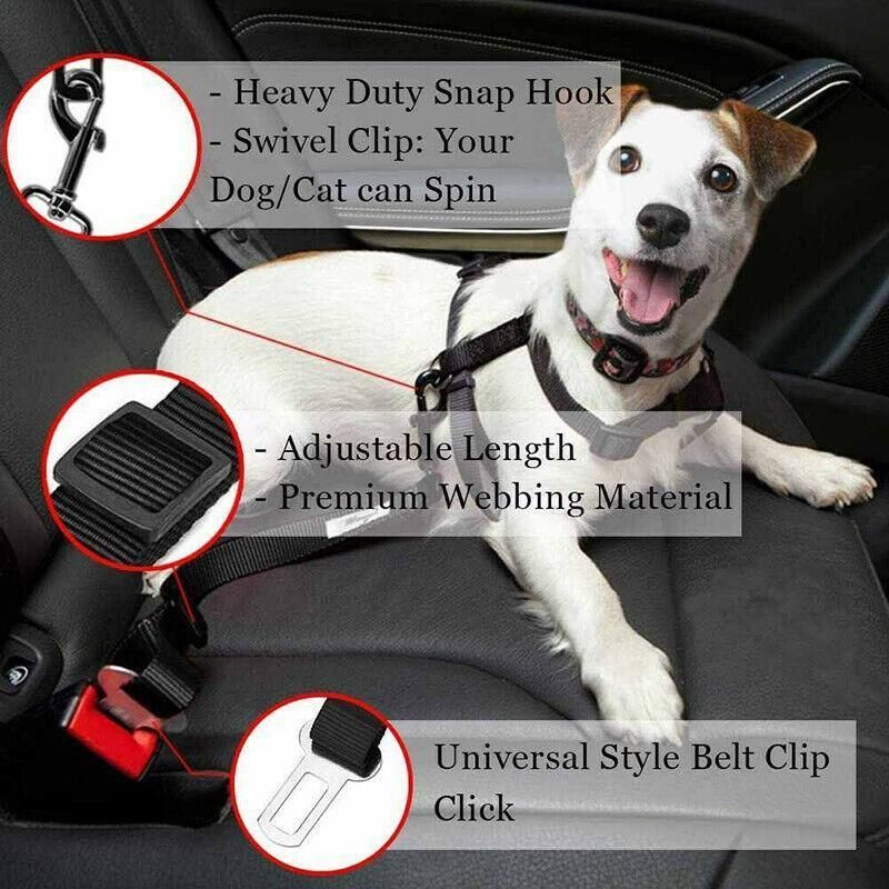 2X Adjustable Pet Travel Lead Clips with Car Buckle for Secure Restraint - Green