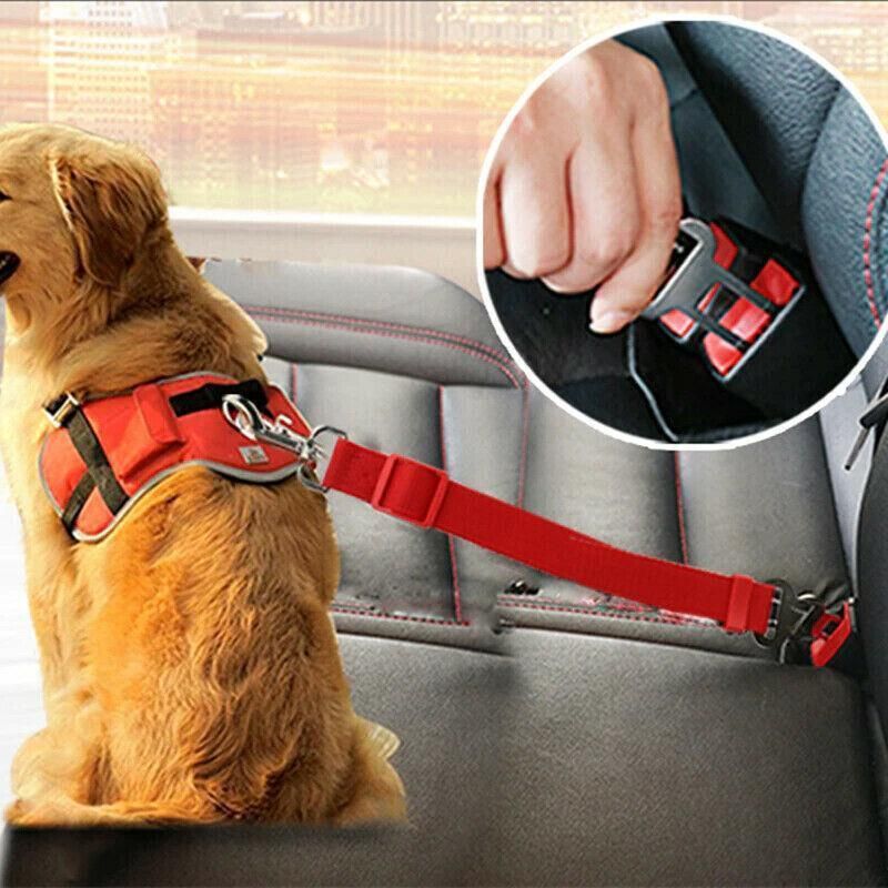 2X Adjustable Pet Travel Lead Clips with Car Buckle for Secure Restraint - Green