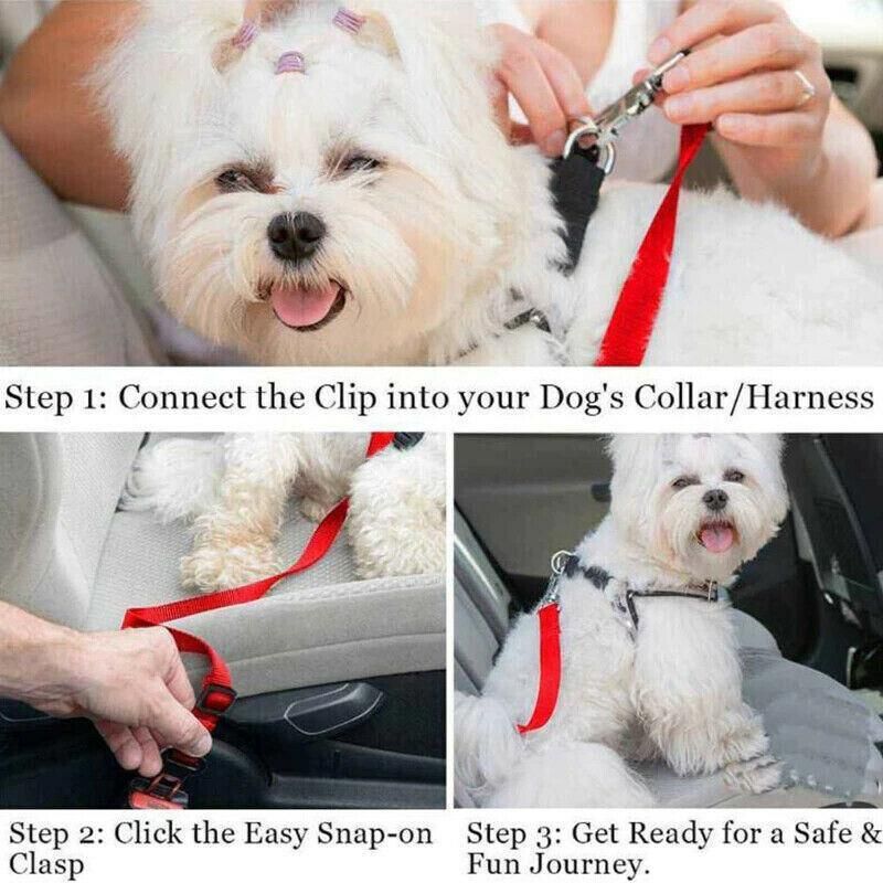 2X Adjustable Pet Travel Lead Clips with Car Buckle for Secure Restraint - Purple