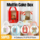 50x Assorted Color Muffin Cake Boxes with Clear Window & Handle High Quality - England style-50PCS - Front View