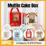 50x Assorted Color Muffin Cake Boxes with Clear Window & Handle High Quality - England style-50PCS