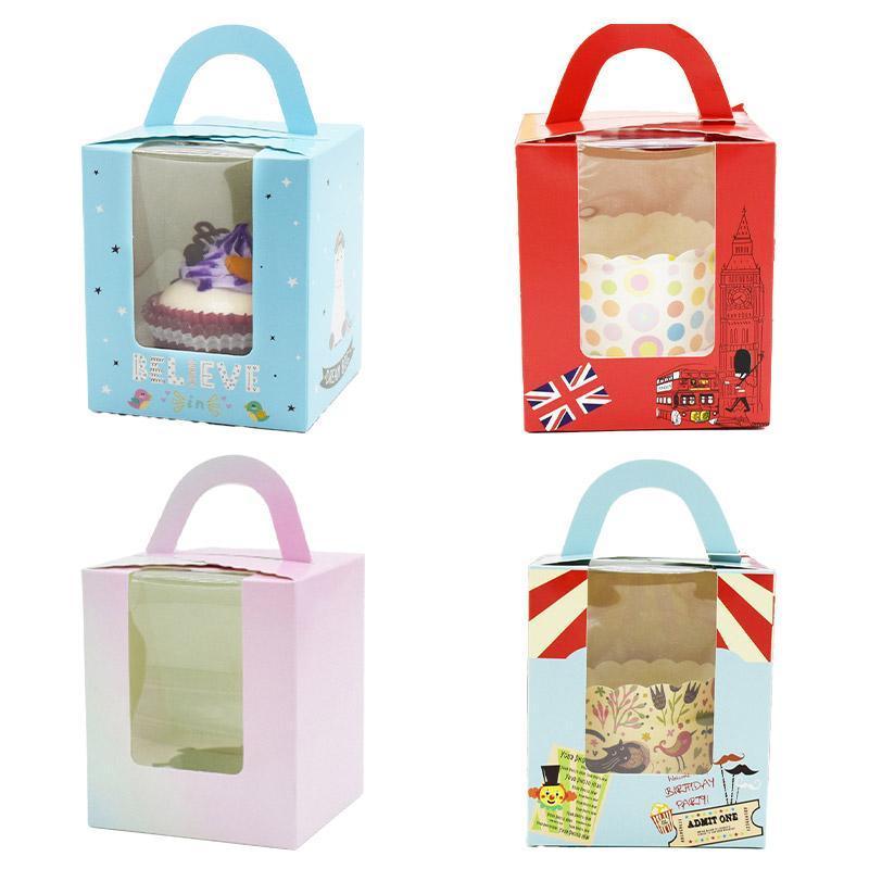 50x Assorted Color Muffin Cake Boxes with Clear Window & Handle High Quality - England style-50PCS