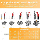 131PCS Thread Repair Kit M5 M6 M8 M10 M12 Helicoil Set with Drill and Tap Tools - 45-Degree Angle