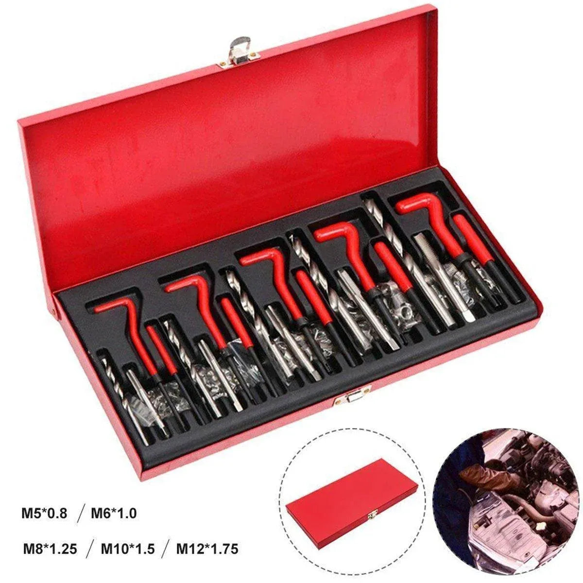 131PCS Thread Repair Kit M5 M6 M8 M10 M12 Helicoil Set with Drill and Tap Tools