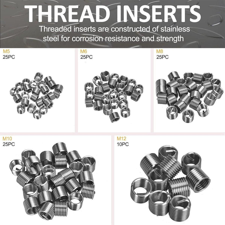 131PCS Thread Repair Kit M5 M6 M8 M10 M12 Helicoil Set with Drill and Tap Tools