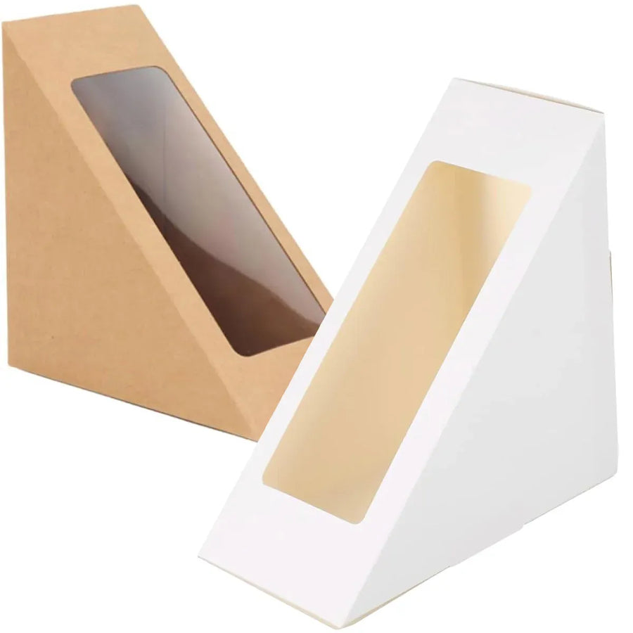 100PCS Sandwich Wedge Box Triangle Paper Container Cupcake Cake Box with Window - Cowhide