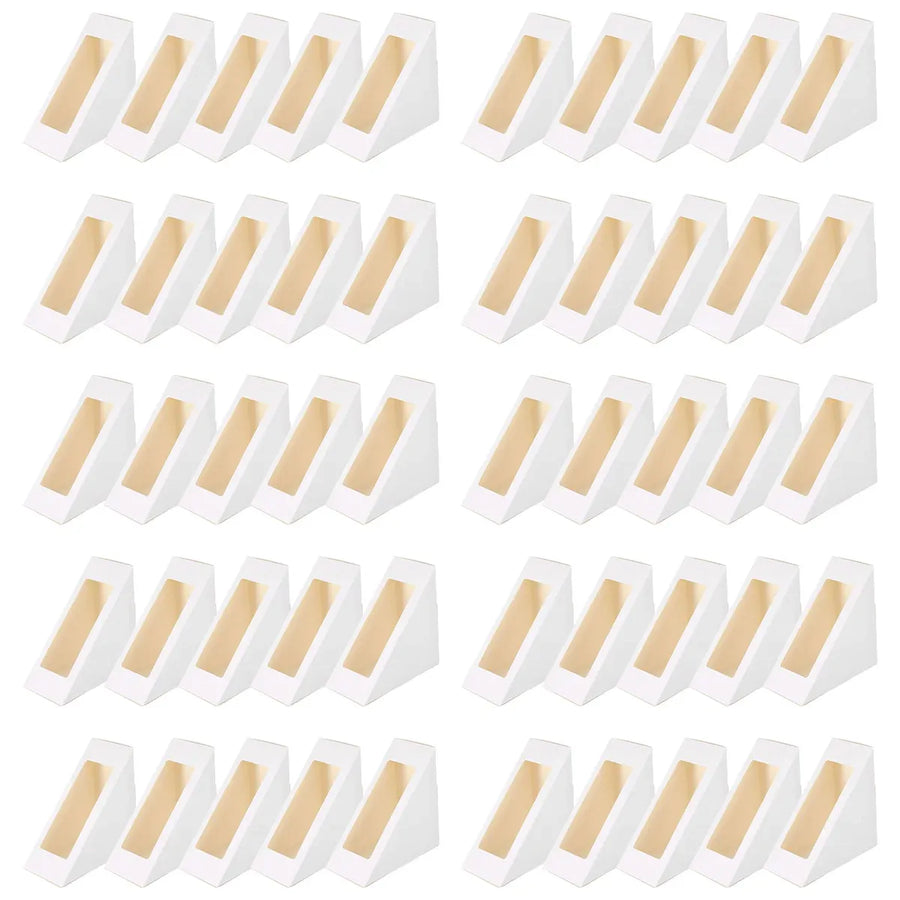 100PCS Sandwich Wedge Box Triangle Paper Container Cupcake Cake Box with Window - White