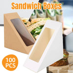 100PCS Sandwich Wedge Box Triangle Paper Container Cupcake Cake Box with Window - White
