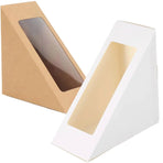 100PCS Sandwich Wedge Box Triangle Paper Container Cupcake Cake Box with Window - White