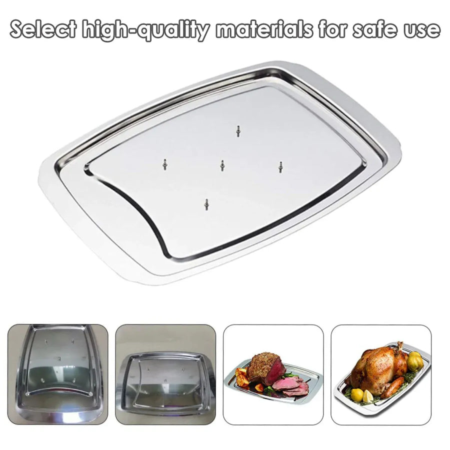 Stainless Steel Grill Plate Meat Roasting Tray with Spikes Barbecue Rack Tool