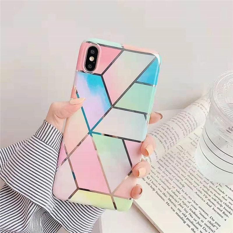 Rainbow Case for iPhone 14 13 12 11 Pro Max XR XS Marble Phone Shockproof Cover Silicone - For iphone XS Max