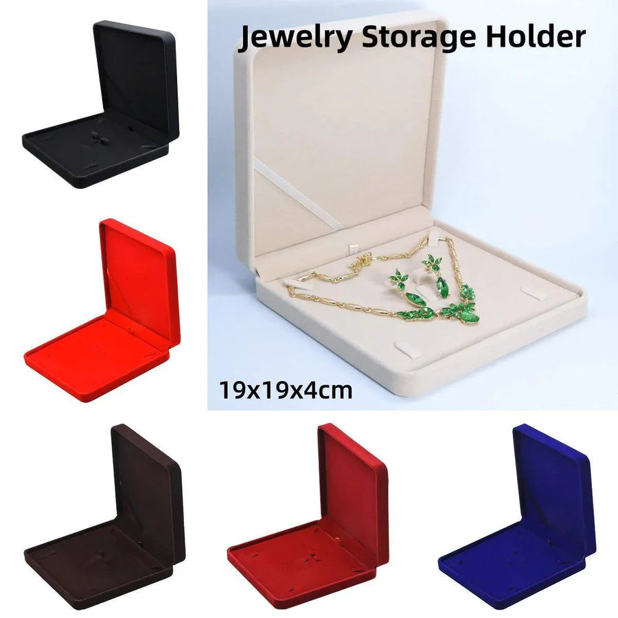 Flannel Jewelry Gift Box Necklace Ring Earring Bracelet Storage Display Case - Dark Grey