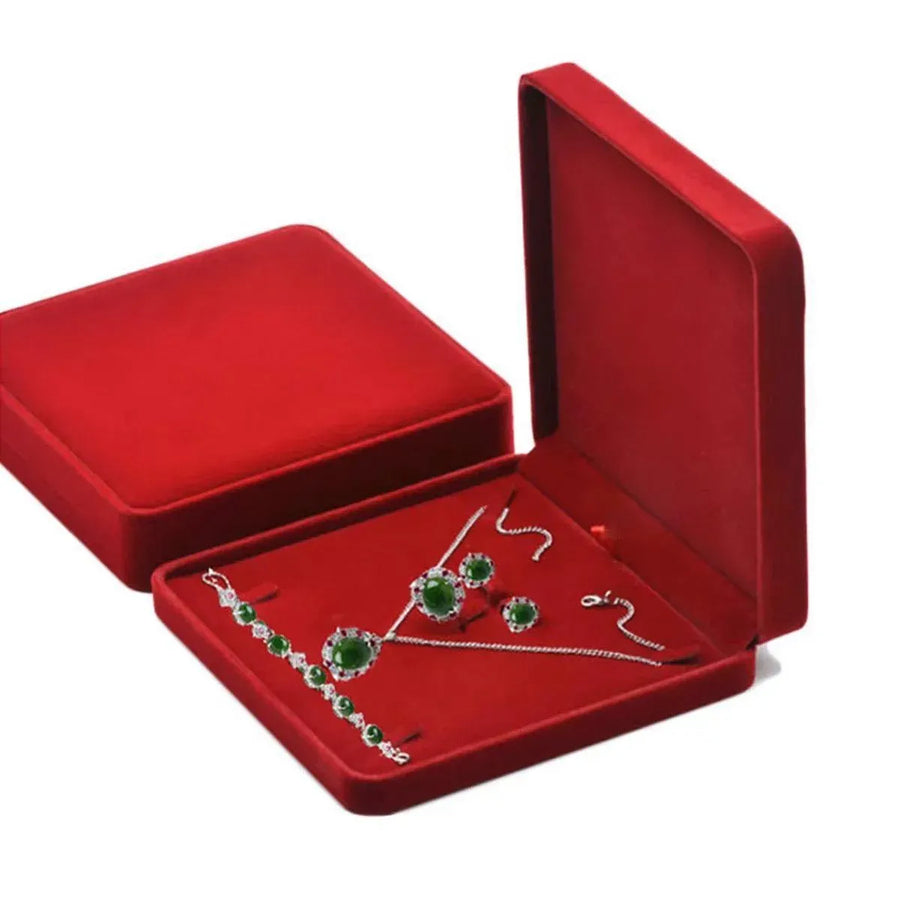 Flannel Jewelry Gift Box Necklace Ring Earring Bracelet Storage Display Case - Red