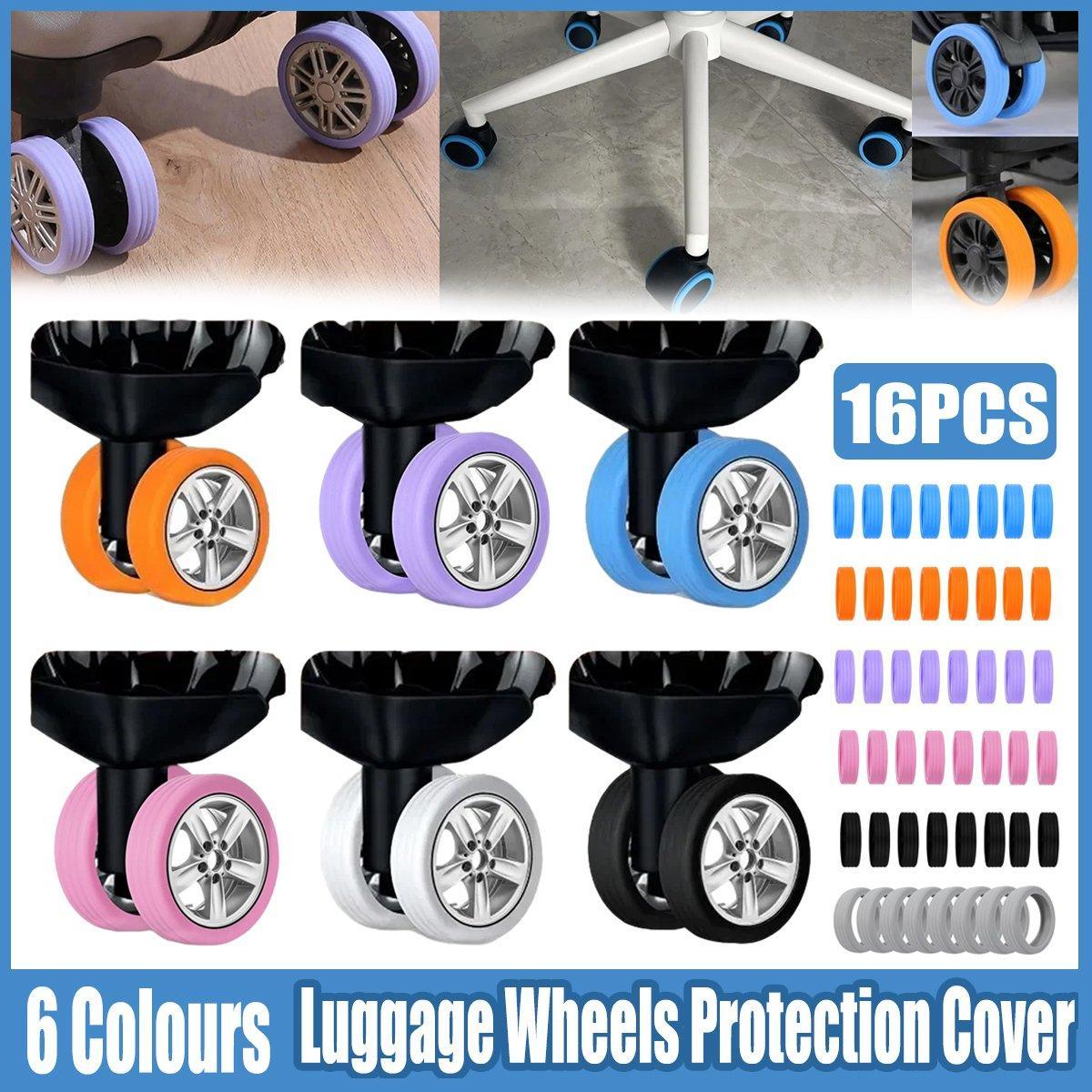 16PCS Silicone Luggage Wheels Cover Caster Shoes Wheel Protector for Luggage - Black