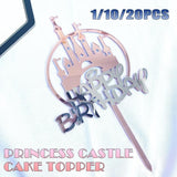 Up to 20pcs Princess Cake Topper Castle Cupcake Party Birthday Supplies Pink - 1pc - Front View