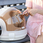 Portable Cat Carrier Space Capsule Large Capacity Aviation Travel Kitty Basket - Champagne