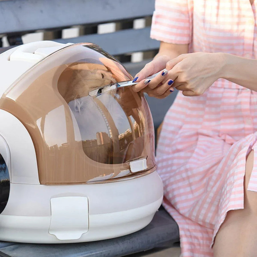 Portable Cat Carrier Space Capsule Large Capacity Aviation Travel Kitty Basket - Champagne