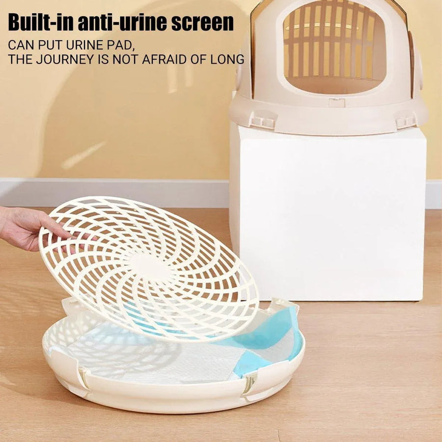 Portable Cat Carrier Space Capsule Large Capacity Aviation Travel Kitty Basket - Champagne