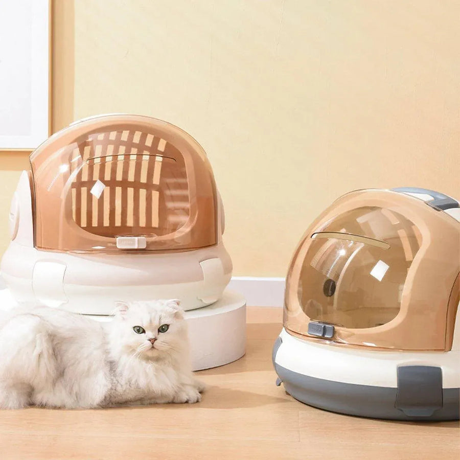 Portable Cat Carrier Space Capsule Large Capacity Aviation Travel Kitty Basket - Champagne
