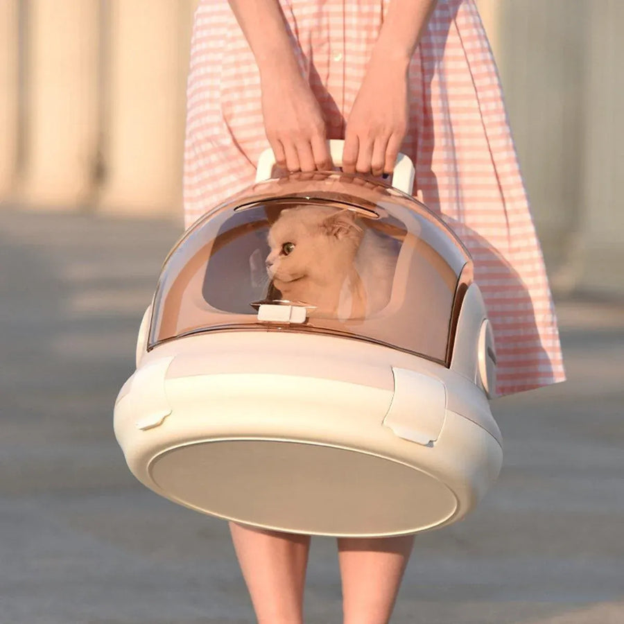 Portable Cat Carrier Space Capsule Large Capacity Aviation Travel Kitty Basket - Grey
