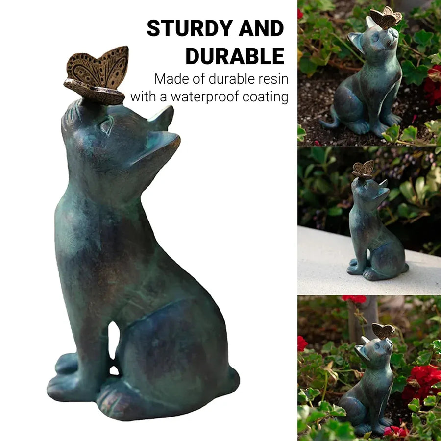 Beautiful Cat Statue With Rounded Back Garden Decor Ornament Outdoor Decoration