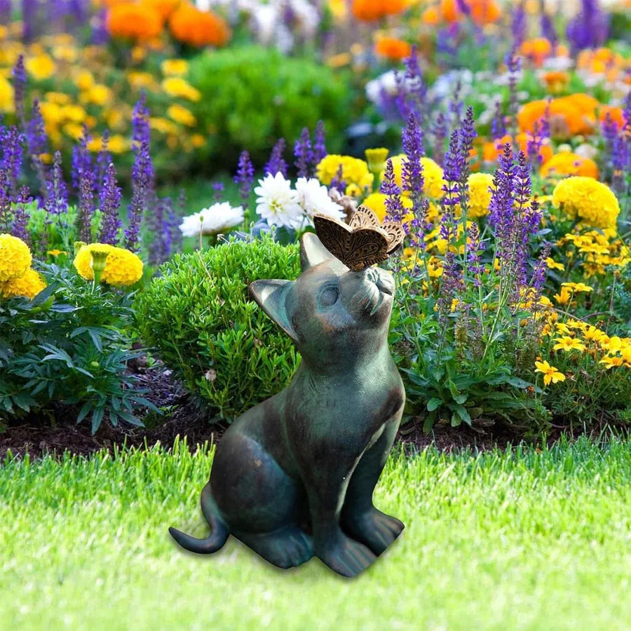 Beautiful Cat Statue With Rounded Back Garden Decor Ornament Outdoor Decoration