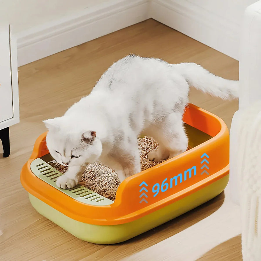 12L Semi Enclosed Large Cat Litter Box with Delivery Shovel Easy Clean Toilet - Green-Orange