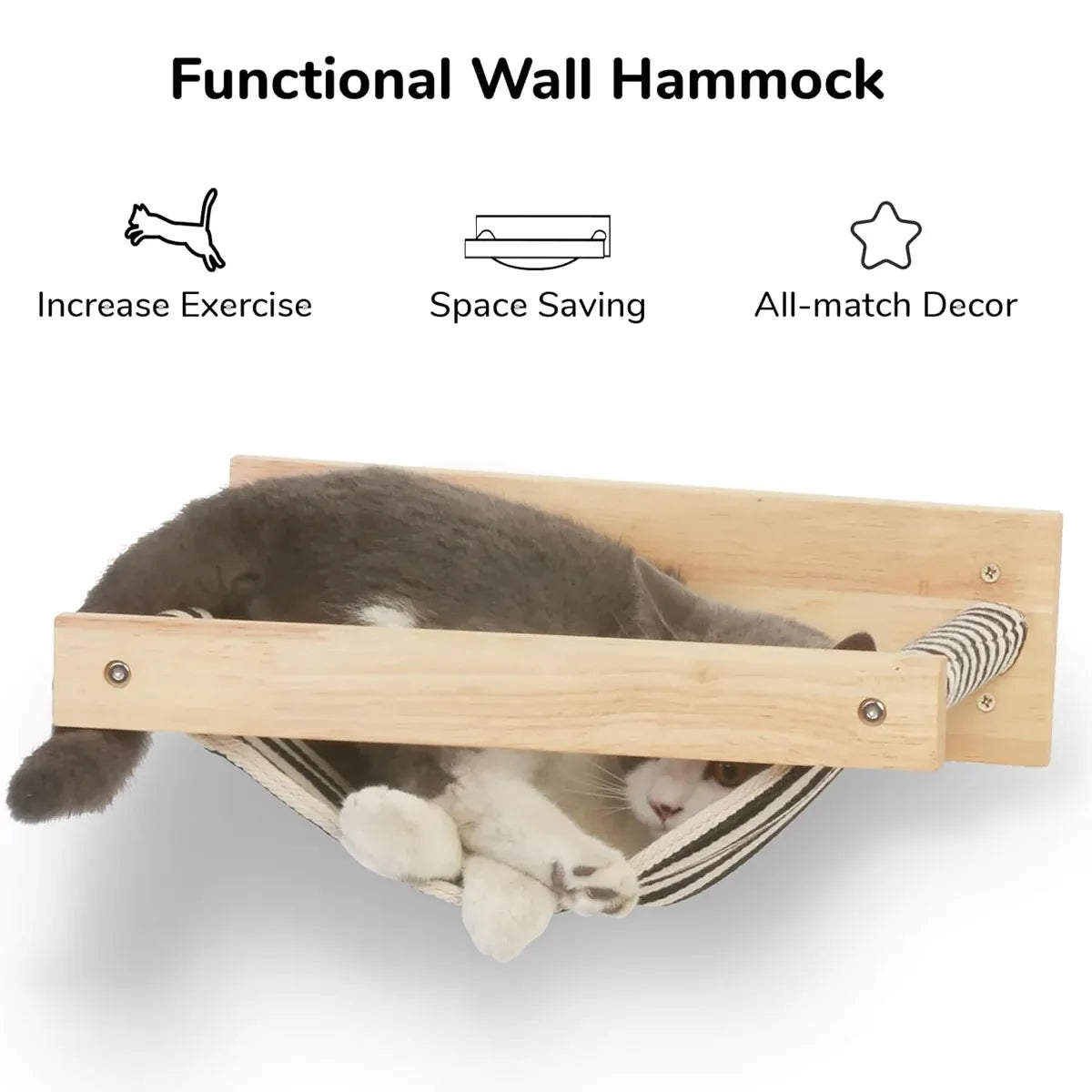 Solid Wood Wall Mounted Cat Hammock Pet Bed for Indoor Cats