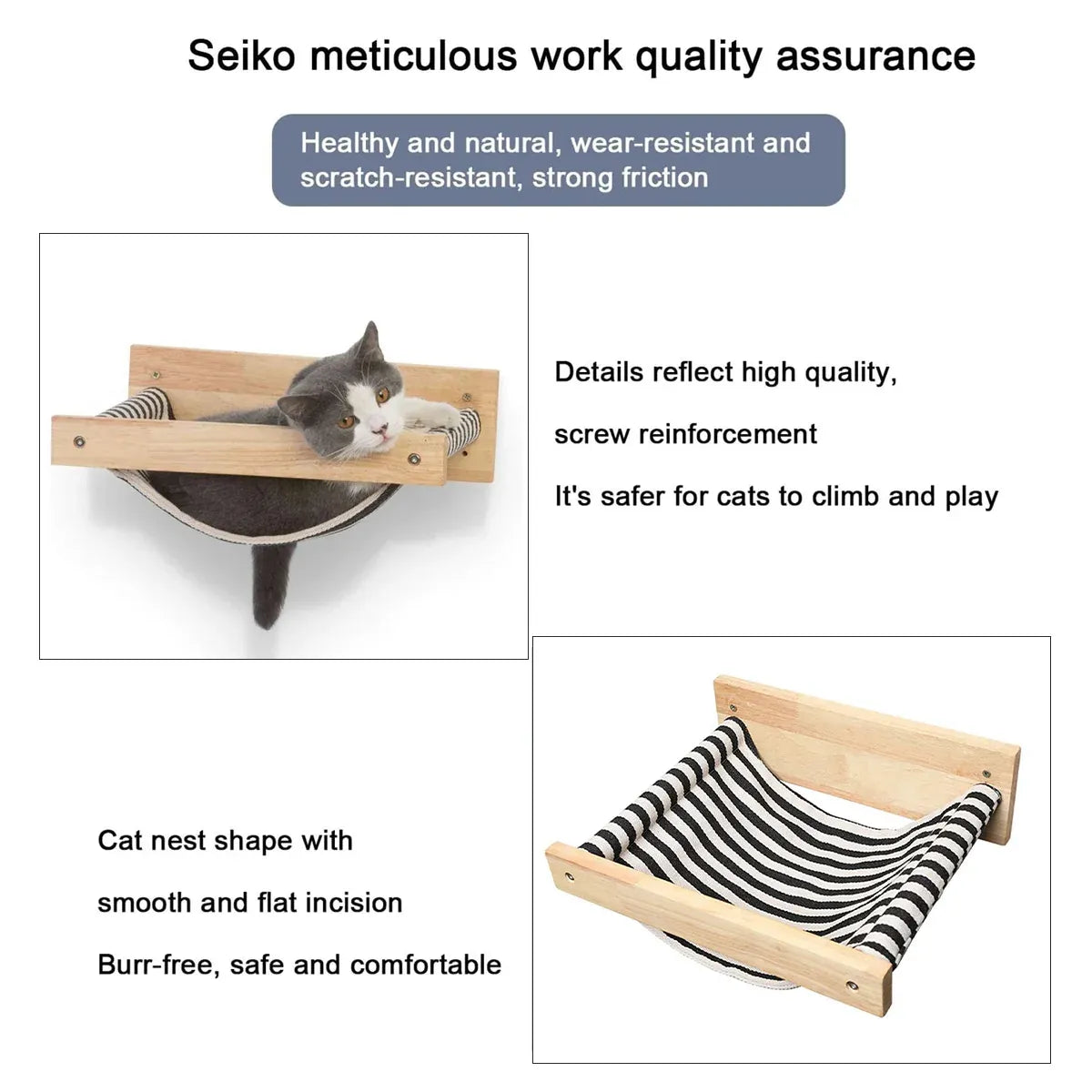 Solid Wood Wall Mounted Cat Hammock Pet Bed for Indoor Cats