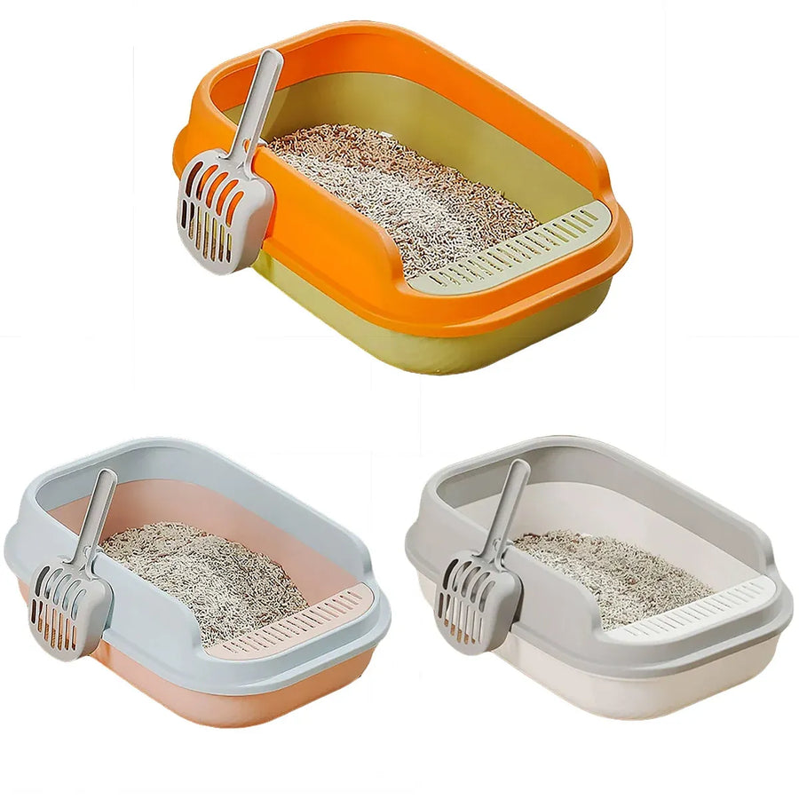 12L Semi Enclosed Large Cat Litter Box with Delivery Shovel Easy Clean Toilet - Purple-Pink