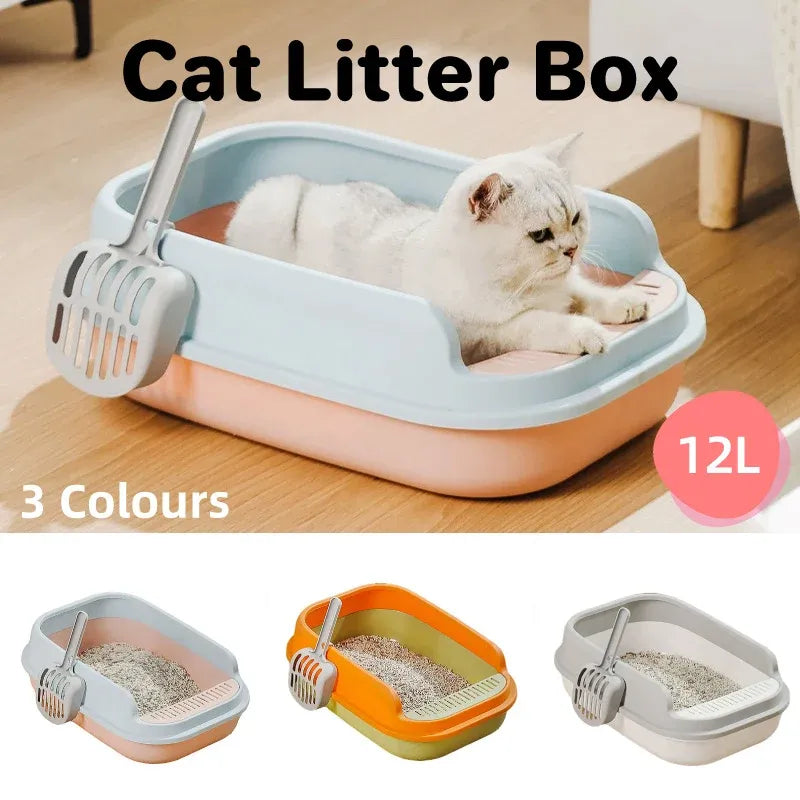 12L Semi Enclosed Large Cat Litter Box with Delivery Shovel Easy Clean Toilet - Purple-Pink
