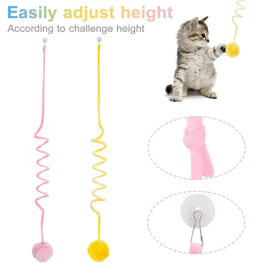 3PCS Suction Cup Cat Toys Pom Ball Cat Toy Spring Cat Interactive Play Set