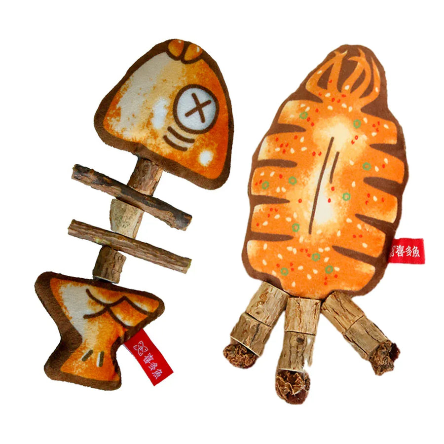 Cat Toy Simulated Fish Bone Simulated Squid Plush Chew Interactive for Cats Play - Fish Bones